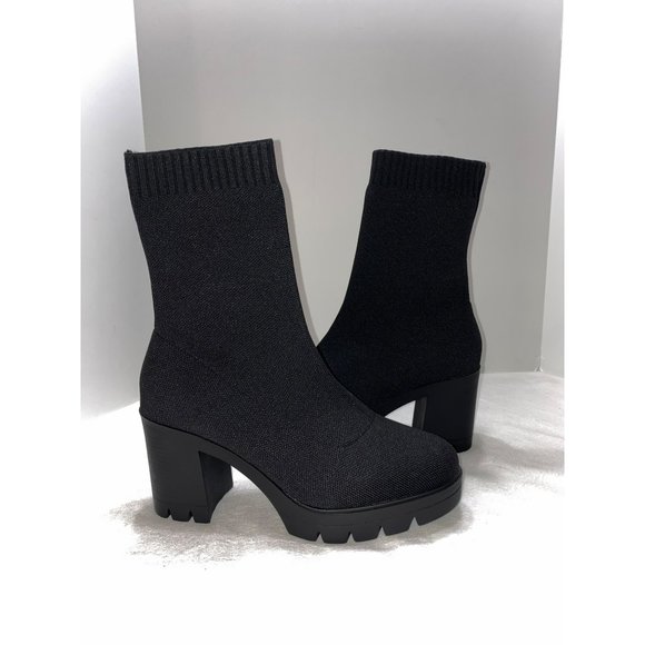 200367627-1-black New  DESIGN Evanna Chunky Knitted Sock Boots - Black - Size 10